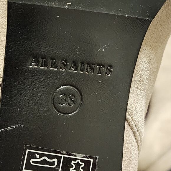 AllSaints Boots Womens 7.5 Grey Suede Sarris Bootie Platform Heel Pull-on - Picture 7 of 9